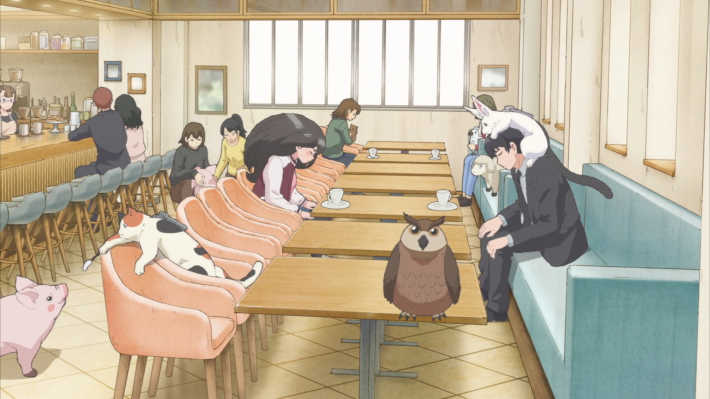 豚やフクロウがいるカフェ